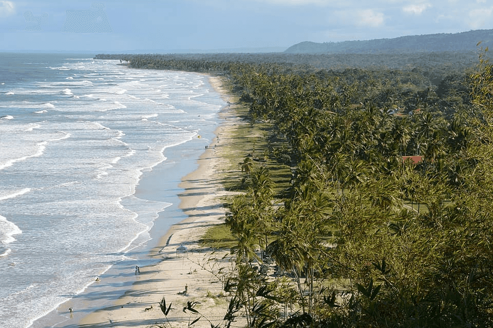 Paisagem da rota Estrada Parque Ilhéus–Itacaré, Costa do Cacau.